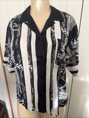 Black & White Striped Button-Up Shirt